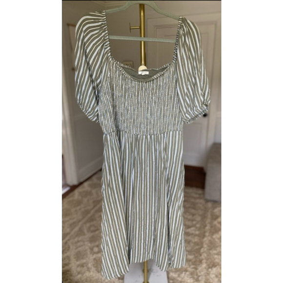 Maurices Smocked Maxi Dress Puff Sleeve Green White Stripe Boho Cottagecore XXL - Picture 2 of 8
